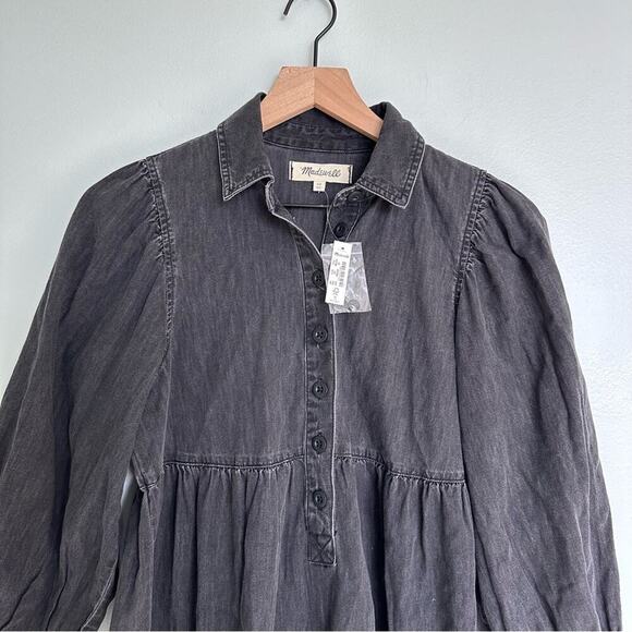 Madewell Denim Babydoll Shirtdress in Washed Black Dress - Picture 6 of 10